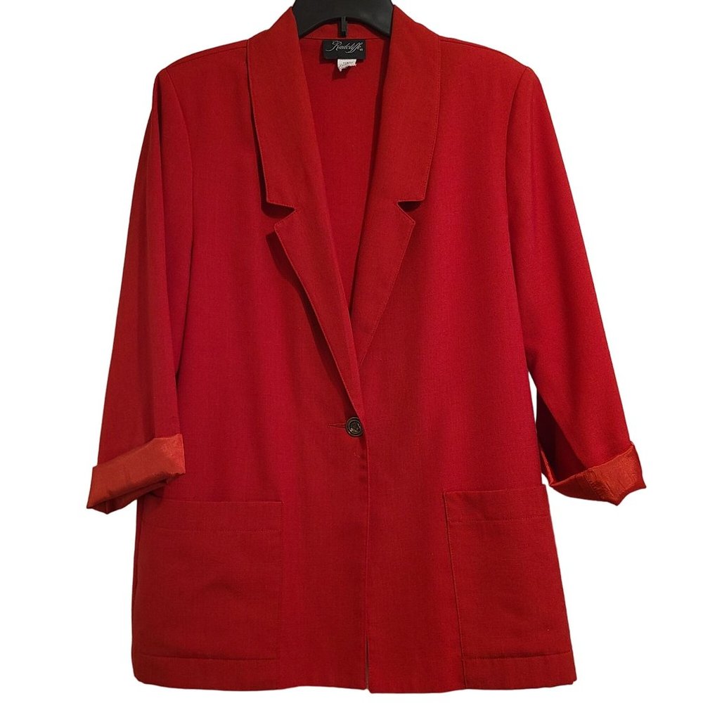 Radcliffe Womens Unlined Blazer Red Size 12 Vintage Shoulder Pads Pockets